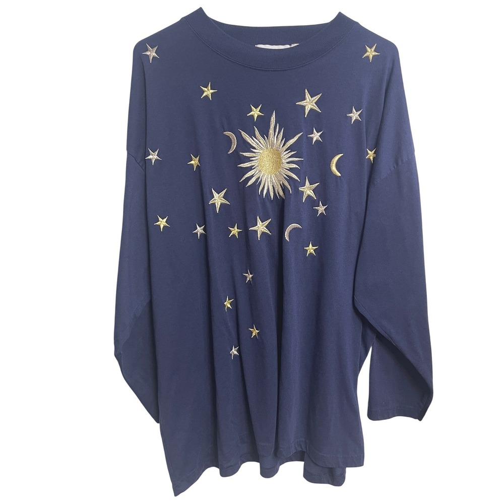 Vintage 90s Capistrano Celestial Sun Moon Stars Embroidered Tunic Size 26 3X